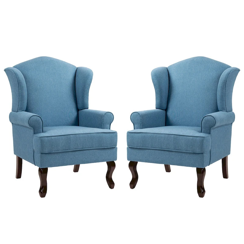 Set di 2 poltrone tradizionali con schienale alto e poltrona imbottita