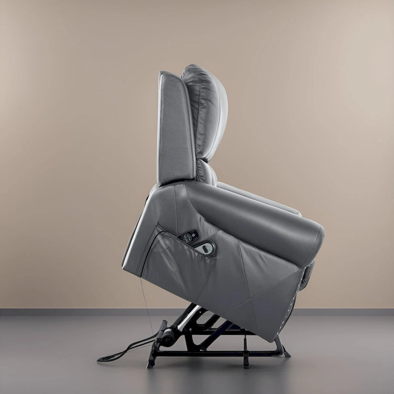 Poltrona reclinabile elettrica di lusso in pelle con riscaldamento e massaggio, perfetta per l'assistenza agli anziani