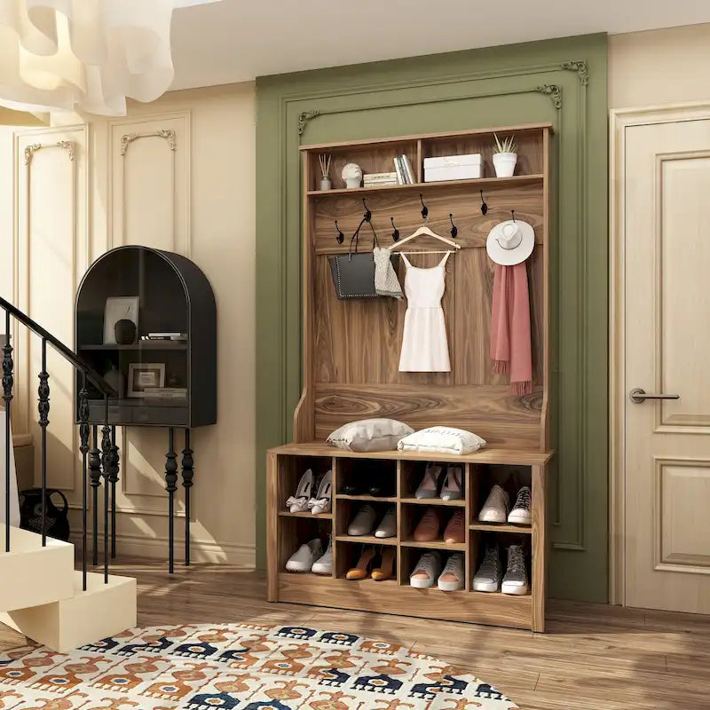 Panca portaoggetti da ingresso 4 in 1 con appendiabiti da 68,5 pollici