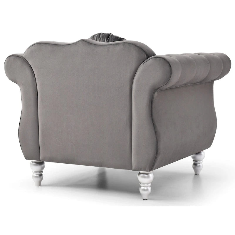 Poltrona Chesterfield Hollywood in velluto trapuntato con cuscino rotondo - 39L x 35W x 34H