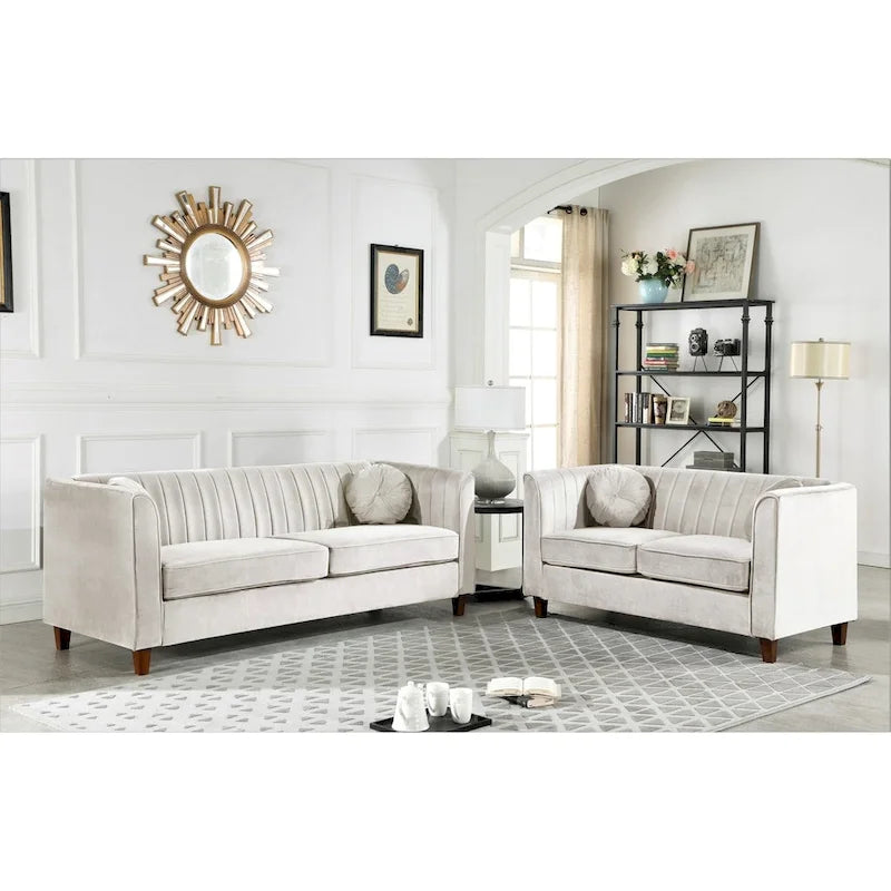 Arvilla Velvet Kitts Classic Chesterfield Living Room Set
