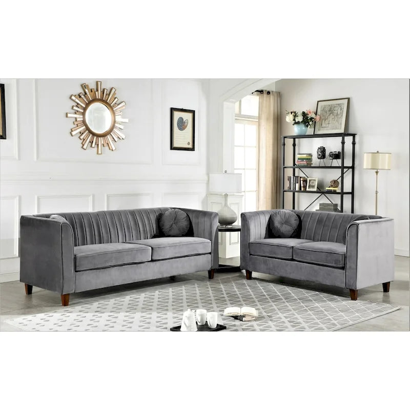 Arvilla Velvet Kitts Classic Chesterfield Living Room Set
