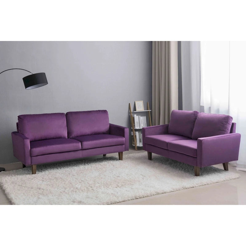 Set da soggiorno con divano e divano a due posti in velluto, 2 pezzi