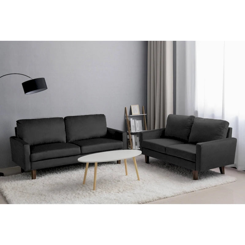 Set da soggiorno con divano e divano a due posti in velluto, 2 pezzi