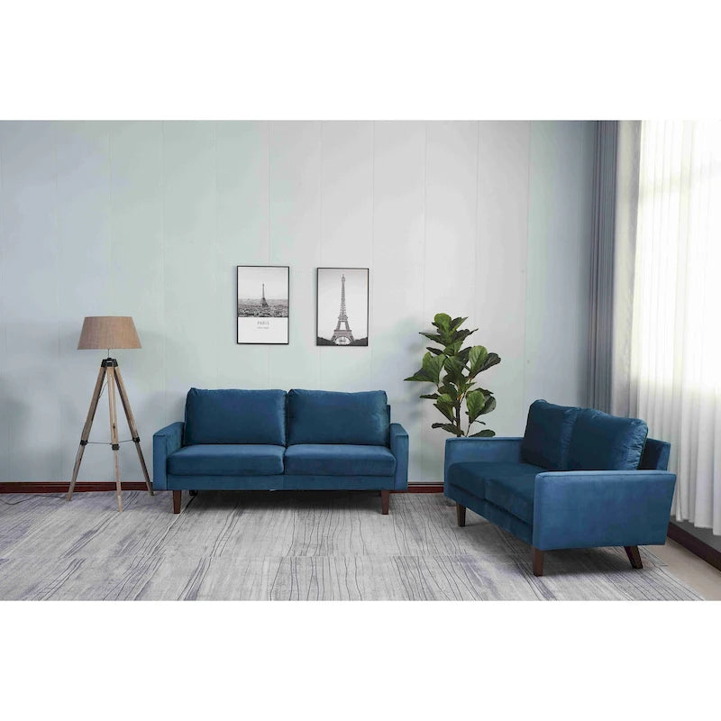 Set da soggiorno con divano e divano a due posti in velluto, 2 pezzi