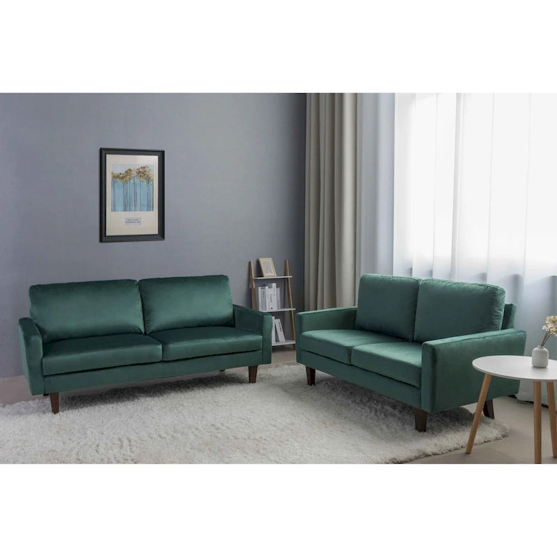 Set da soggiorno con divano e divano a due posti in velluto, 2 pezzi