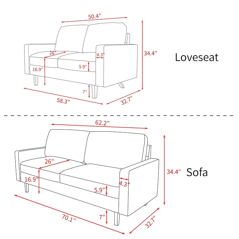 Velvet 2 Piece Loveseat and Sofa Living Room Set