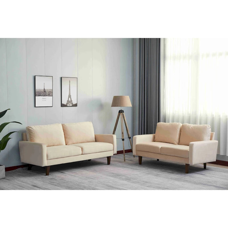 Set da soggiorno con divano e divano a due posti in velluto, 2 pezzi