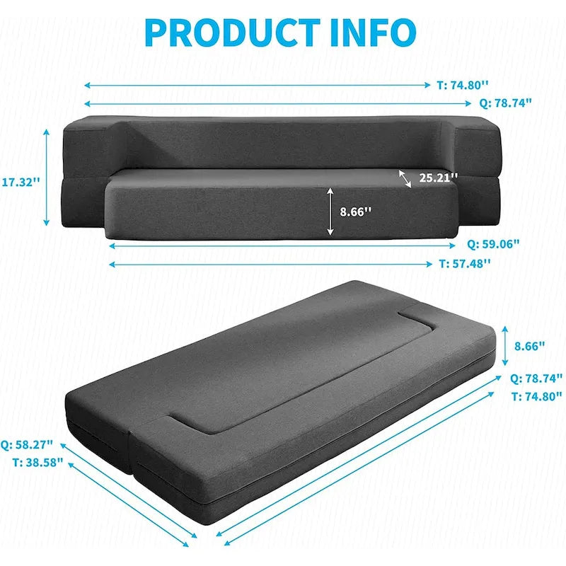 Divano letto futon trasformabile Mixoy, materasso pieghevole in schiuma