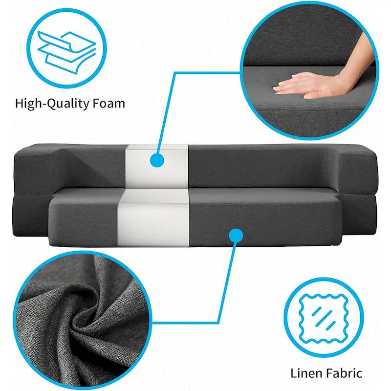 Divano letto futon trasformabile Mixoy, materasso pieghevole in schiuma