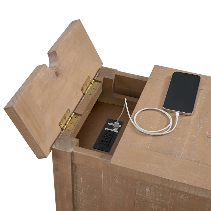 Tavolino da salotto in legno massello Monterey con prese di corrente nascoste