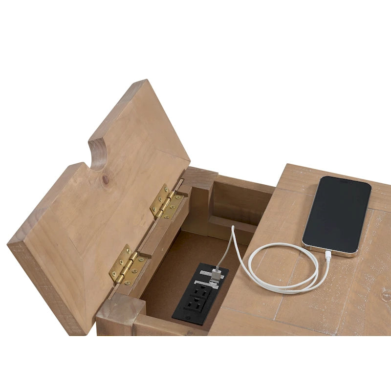 Tavolino da salotto in legno massello Monterey con prese di corrente nascoste