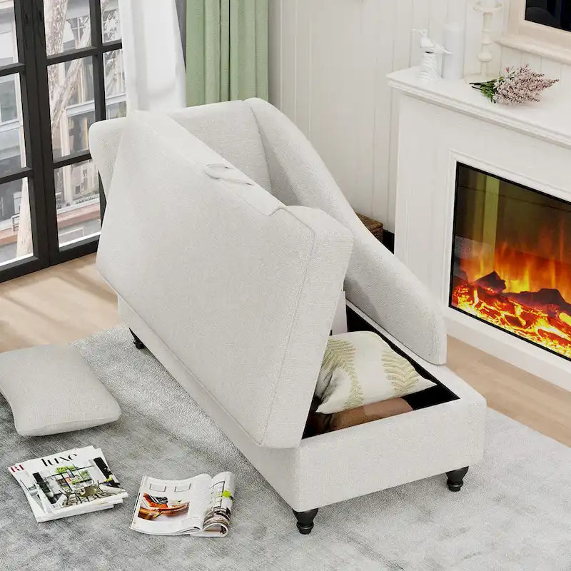 Divano moderno con chaise longue da interno con contenitore in tessuto