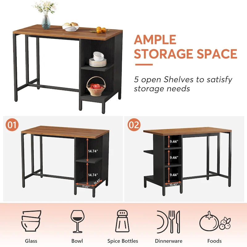 Isola da cucina larga 43, tavolo da cucina con 5 ripiani aperti