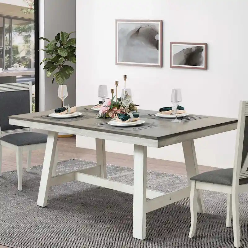 Tavolo da pranzo rettangolare in legno di caucciù e bianco sporco anticato da 64,5 cm - 29,25 A x 64,57 L x 35,43 P