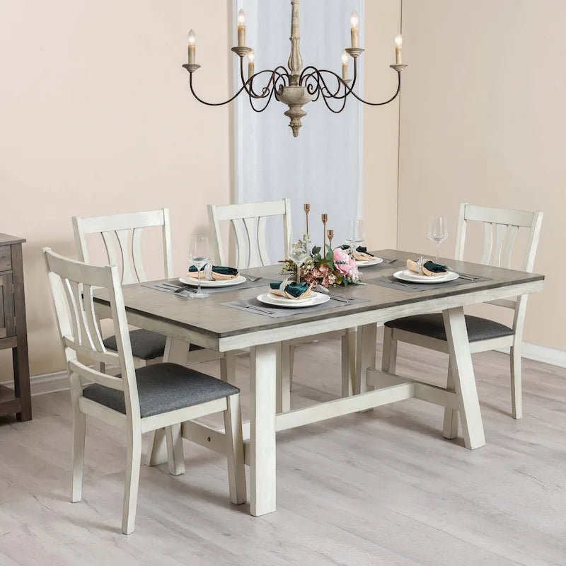 Tavolo da pranzo rettangolare in legno di caucciù e bianco sporco anticato da 64,5 cm - 29,25 A x 64,57 L x 35,43 P