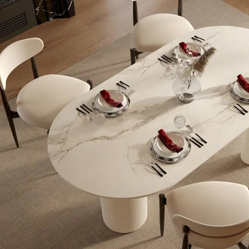 Tavolo da pranzo Luxe Creamy con gambe a colonna romana