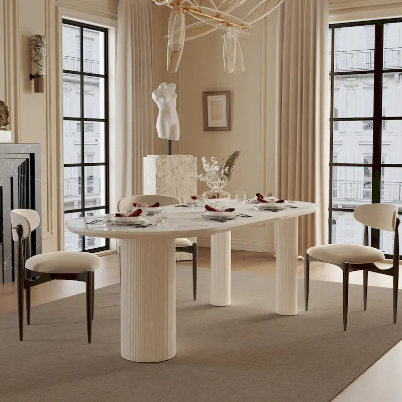 Tavolo da pranzo Luxe Creamy con gambe a colonna romana