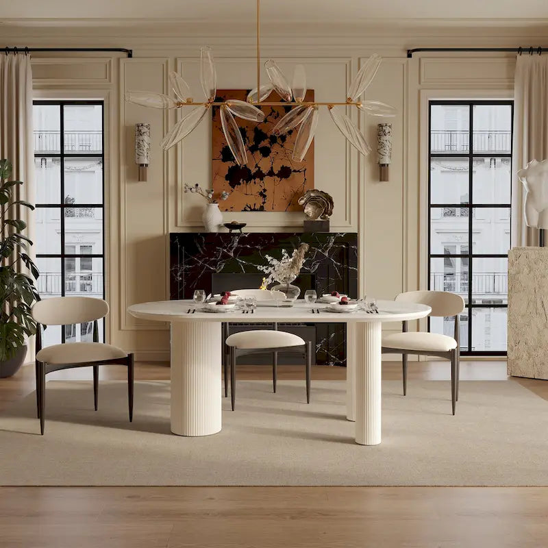Tavolo da pranzo Luxe Creamy con gambe a colonna romana