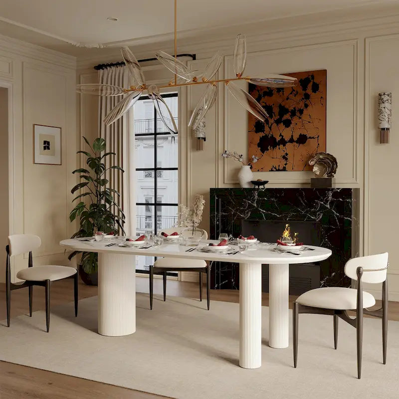 Tavolo da pranzo Luxe Creamy con gambe a colonna romana