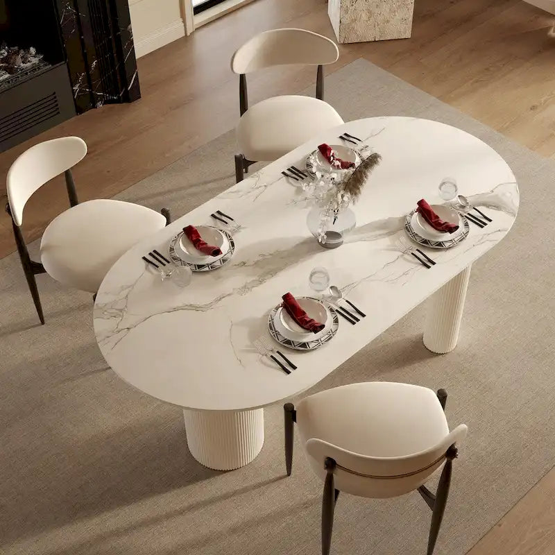 Tavolo da pranzo Luxe Creamy con gambe a colonna romana