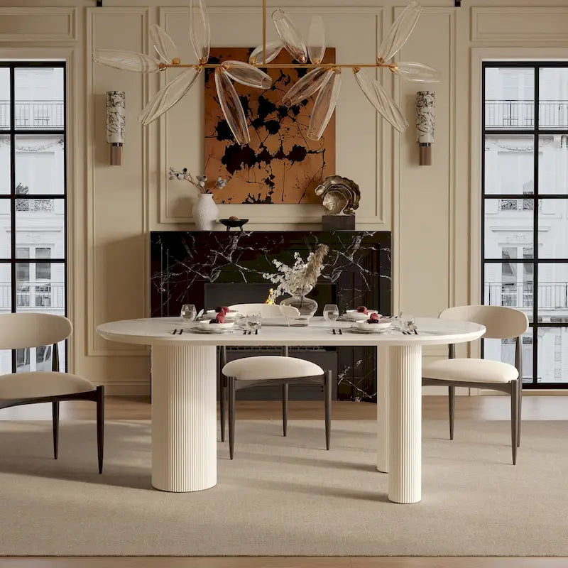 Tavolo da pranzo Luxe Creamy con gambe a colonna romana