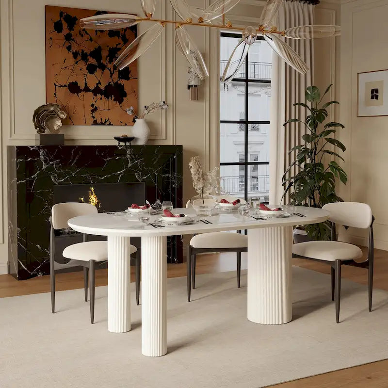 Tavolo da pranzo Luxe Creamy con gambe a colonna romana