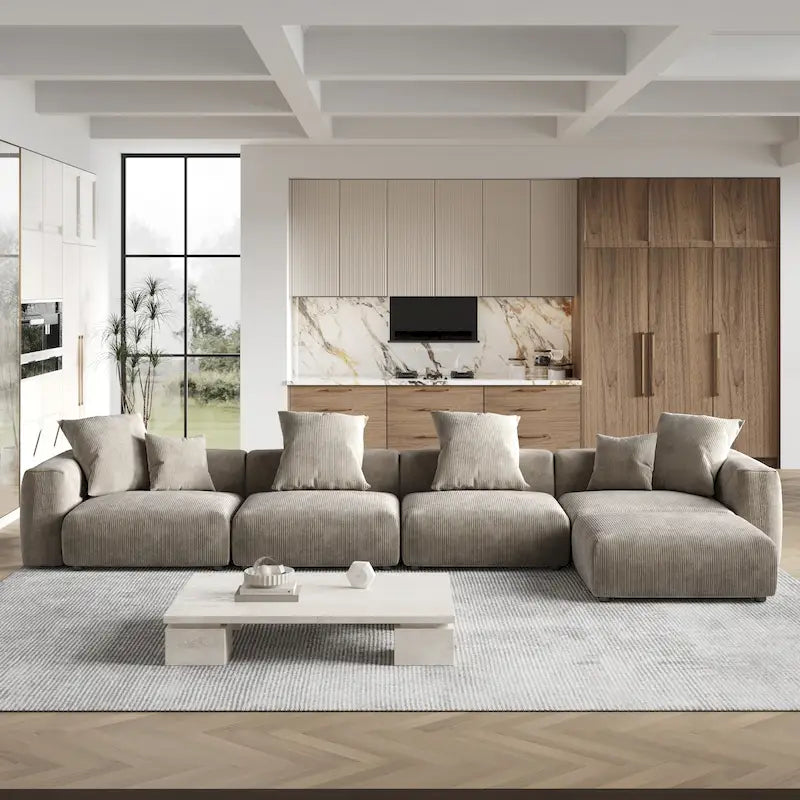 Divano componibile modulare con pouf imbottito Leathaire 180