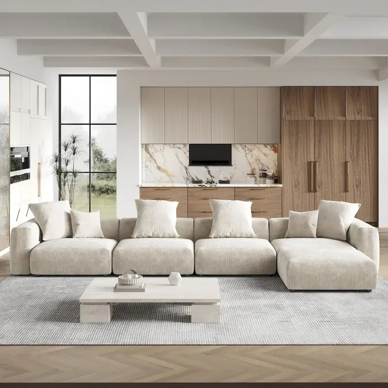 Divano componibile modulare con pouf imbottito Leathaire 180