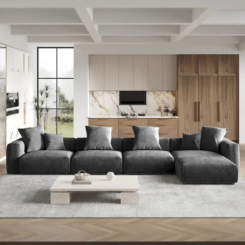 Divano componibile modulare con pouf imbottito Leathaire 180