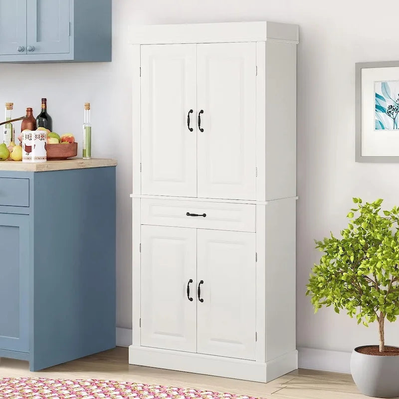 EROMMY 71 Mobile dispensa da cucina indipendente, mobiletto alto con cassetto e ripiani regolabili, mobiletto da pavimento a 2 ante