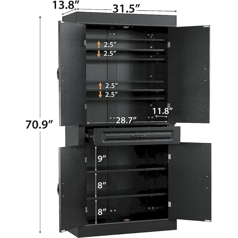 EROMMY 71 Mobile dispensa da cucina indipendente, mobiletto alto con cassetto e ripiani regolabili, mobiletto da pavimento a 2 ante