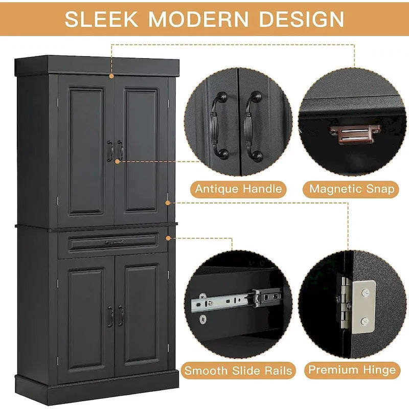 EROMMY 71 Mobile dispensa da cucina indipendente, mobiletto alto con cassetto e ripiani regolabili, mobiletto da pavimento a 2 ante