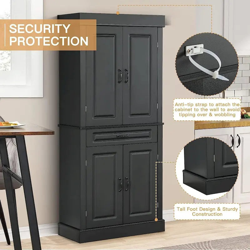 EROMMY 71 Mobile dispensa da cucina indipendente, mobiletto alto con cassetto e ripiani regolabili, mobiletto da pavimento a 2 ante