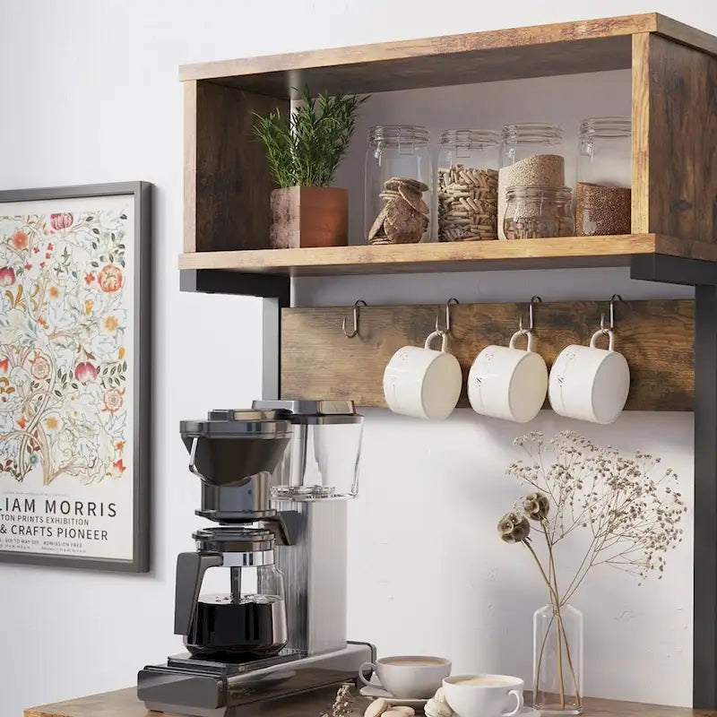 Scaffale da cucina da 60 pollici con portaoggetti e 8 ganci laterali