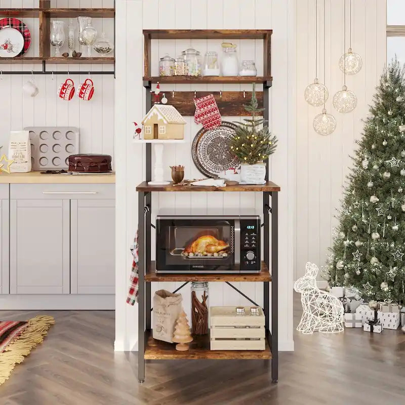 Scaffale da cucina da 60 pollici con portaoggetti e 8 ganci laterali