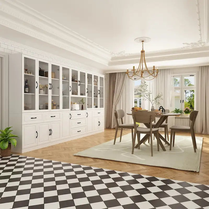 Grande credenza bianca elegante con ante in vetro