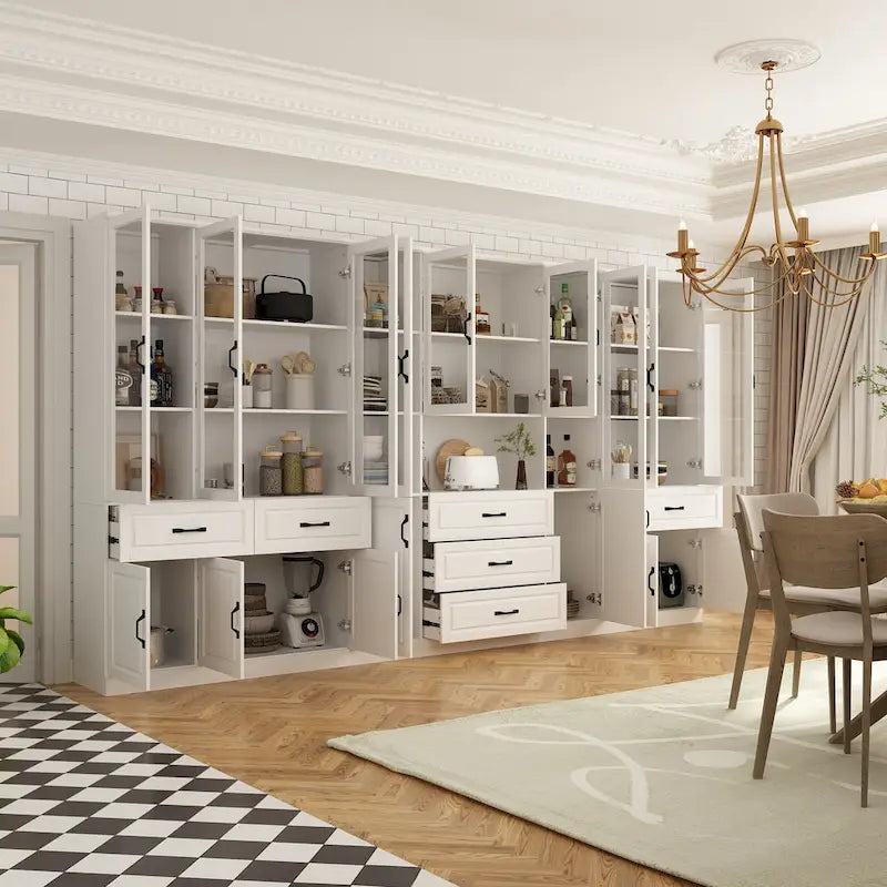 Grande credenza bianca elegante con ante in vetro