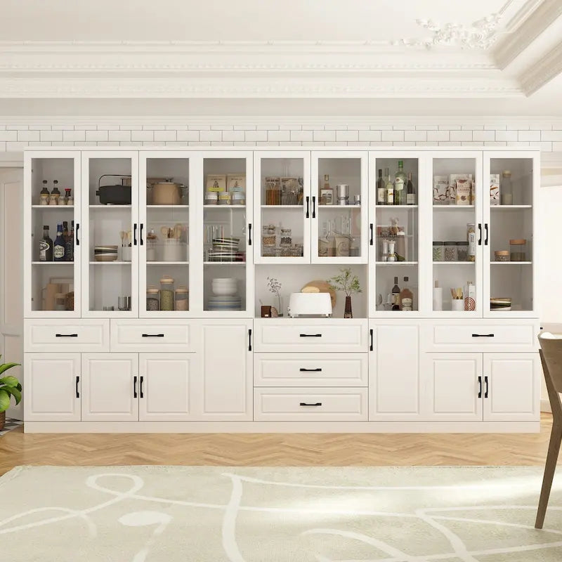 Grande credenza bianca elegante con ante in vetro