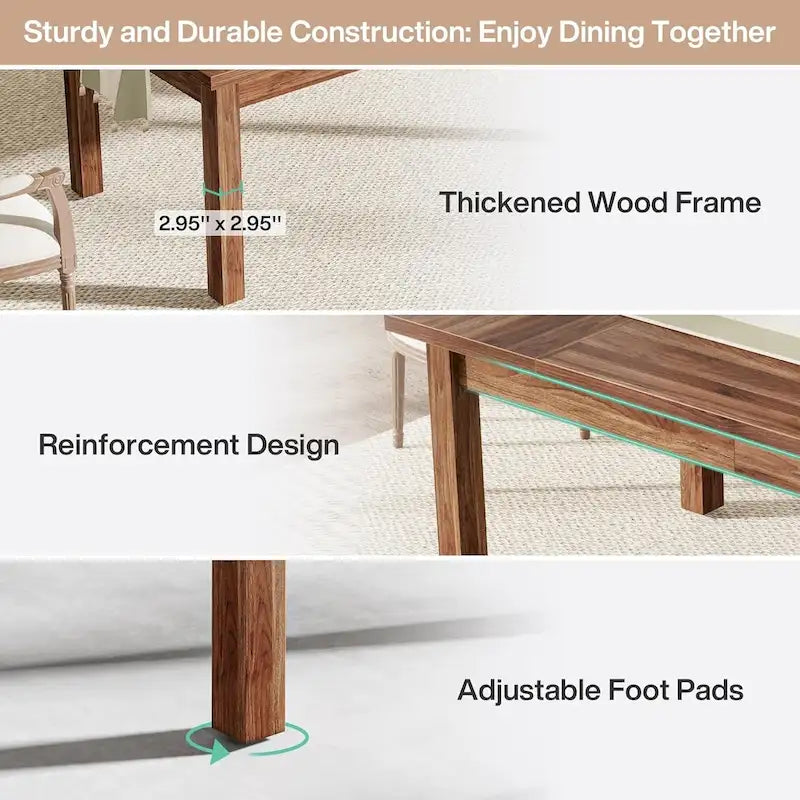 Tavolo da pranzo in legno 70.86 per 6-8 persone con gambe in legno massello ispessite