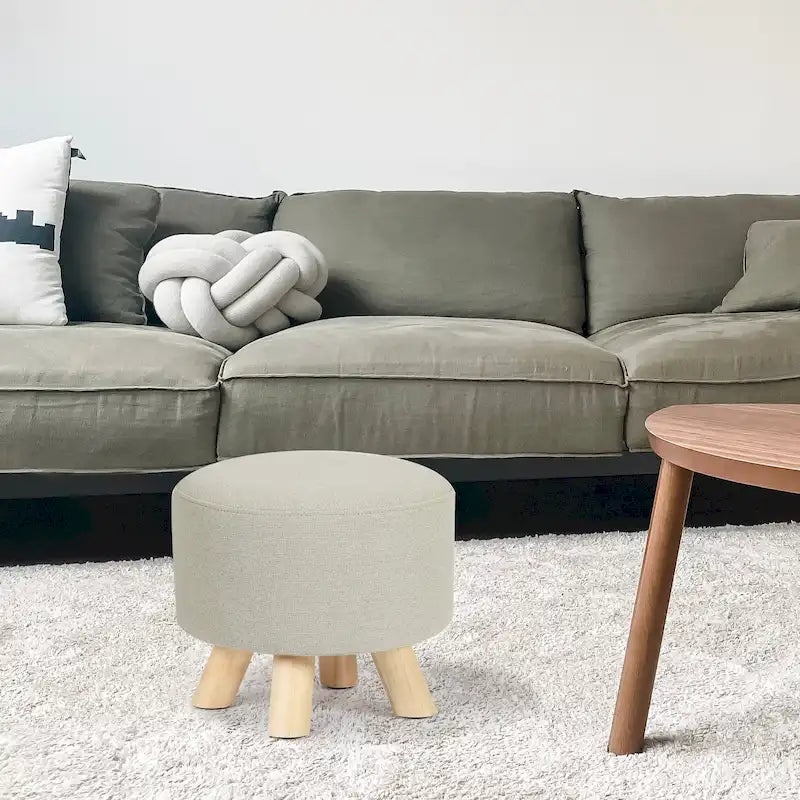 Pouf poggiapiedi rotondo moderno Adeco per la casa/Pouf con seduta in tessuto di lino