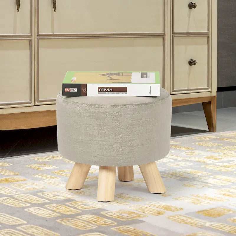 Pouf poggiapiedi rotondo moderno Adeco per la casa/Pouf con seduta in tessuto di lino