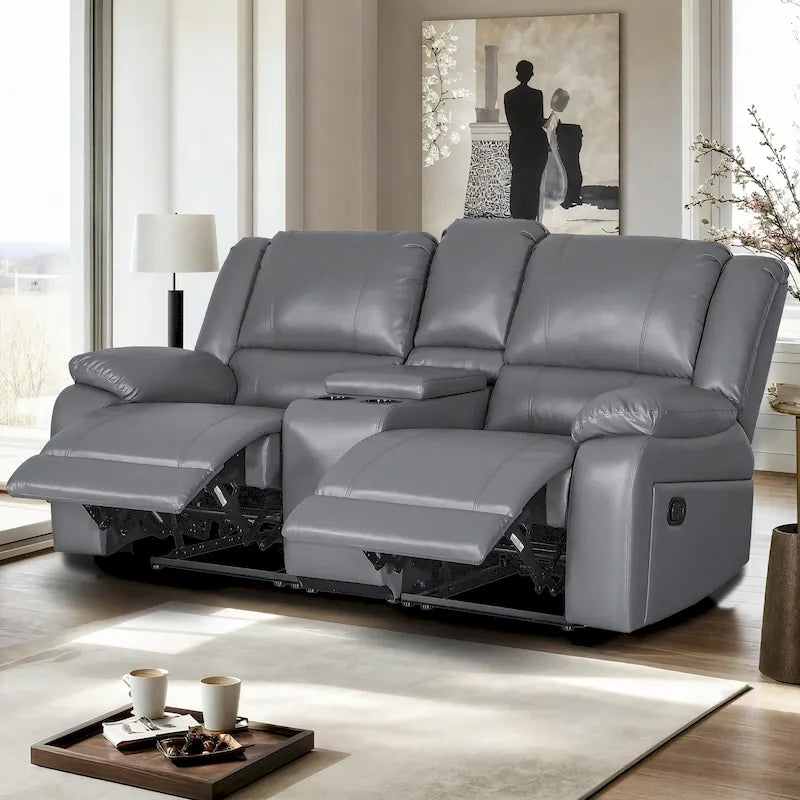 Divano a due posti reclinabile manuale moderno e contemporaneo in similpelle, larghezza 72