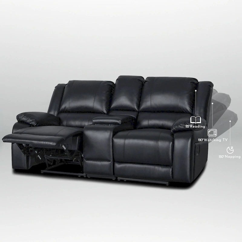 Divano a due posti reclinabile manuale moderno e contemporaneo in similpelle, larghezza 72