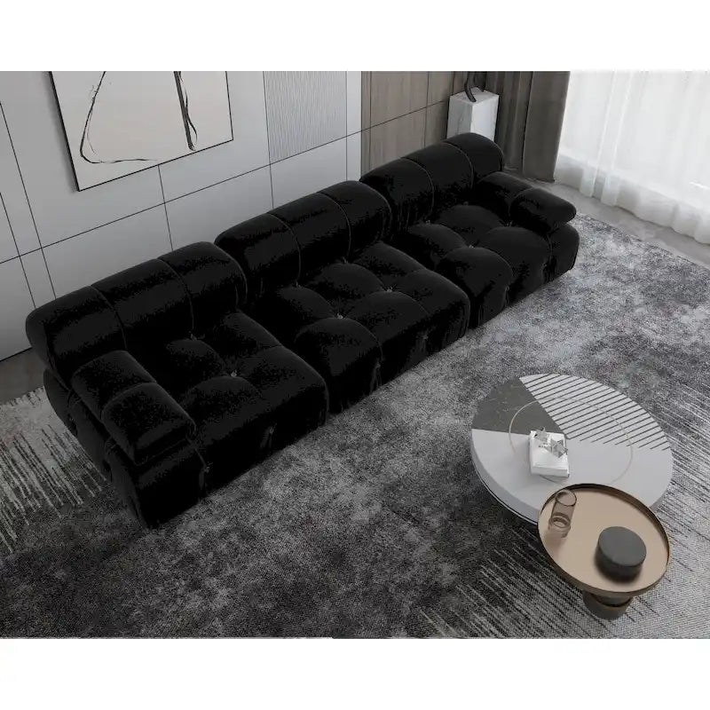 Divano componibile modulare nero, divano imbottito in velluto