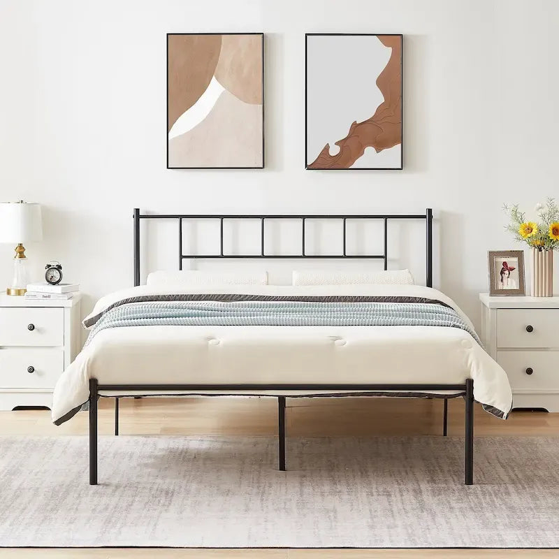Letto matrimoniale in metallo da 14 pollici con testiera, letto con piattaforma in ferro battuto, senza bisogno di box spring/base per materasso per riporre oggetti