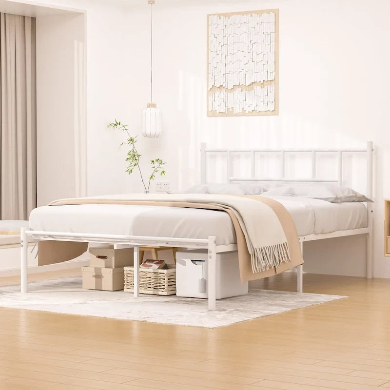 Letto matrimoniale in metallo da 14 pollici con testiera, letto con piattaforma in ferro battuto, senza bisogno di box spring/base per materasso per riporre oggetti