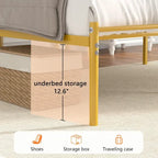 Letto matrimoniale in metallo da 14 pollici con testiera, letto con piattaforma in ferro battuto, senza bisogno di box spring/base per materasso per riporre oggetti