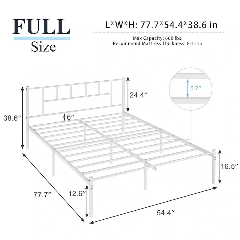 Letto matrimoniale in metallo da 14 pollici con testiera, letto con piattaforma in ferro battuto, senza bisogno di box spring/base per materasso per riporre oggetti