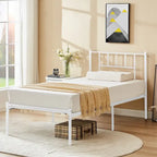 Letto matrimoniale in metallo da 14 pollici con testiera, letto con piattaforma in ferro battuto, senza bisogno di box spring/base per materasso per riporre oggetti